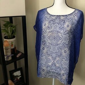 *ROZ & ALI* Blue Sheer Sleeveless Blouse Top